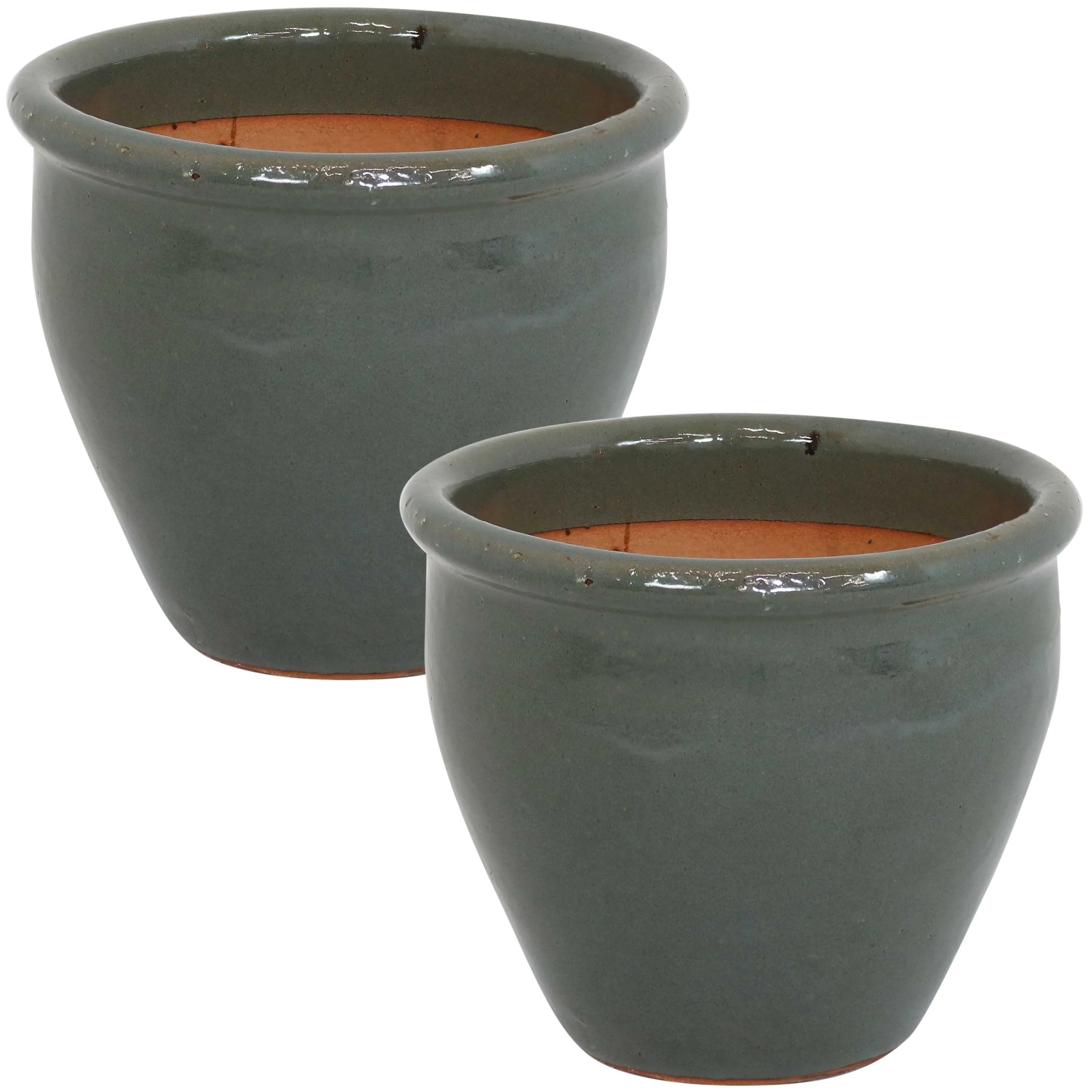Sunnydaze Chalet Glazed Ceramic Planter - Set of 2