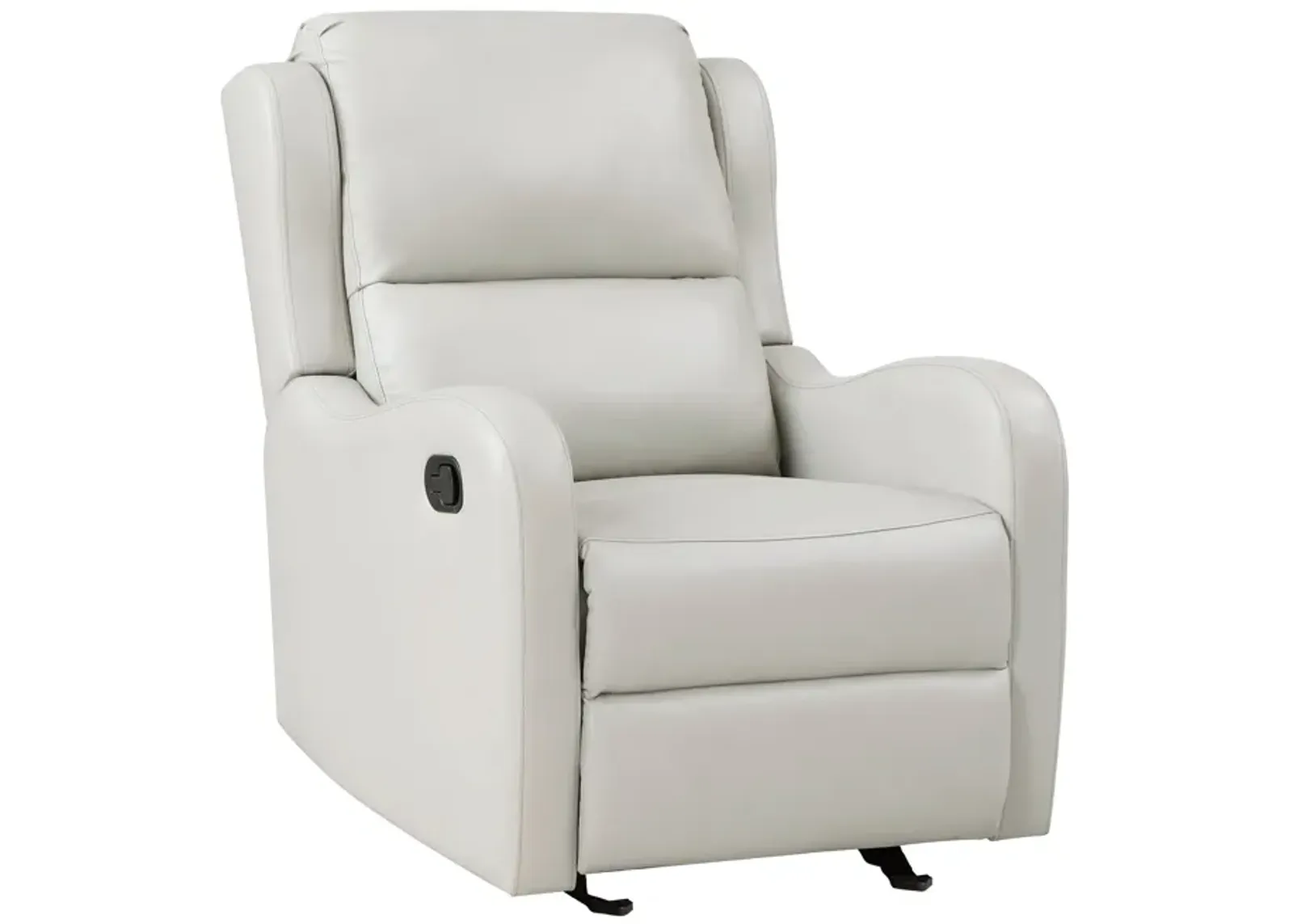 Kim 39 Inch Glider Manual Recliner Chair, Off White Faux Leather - Benzara