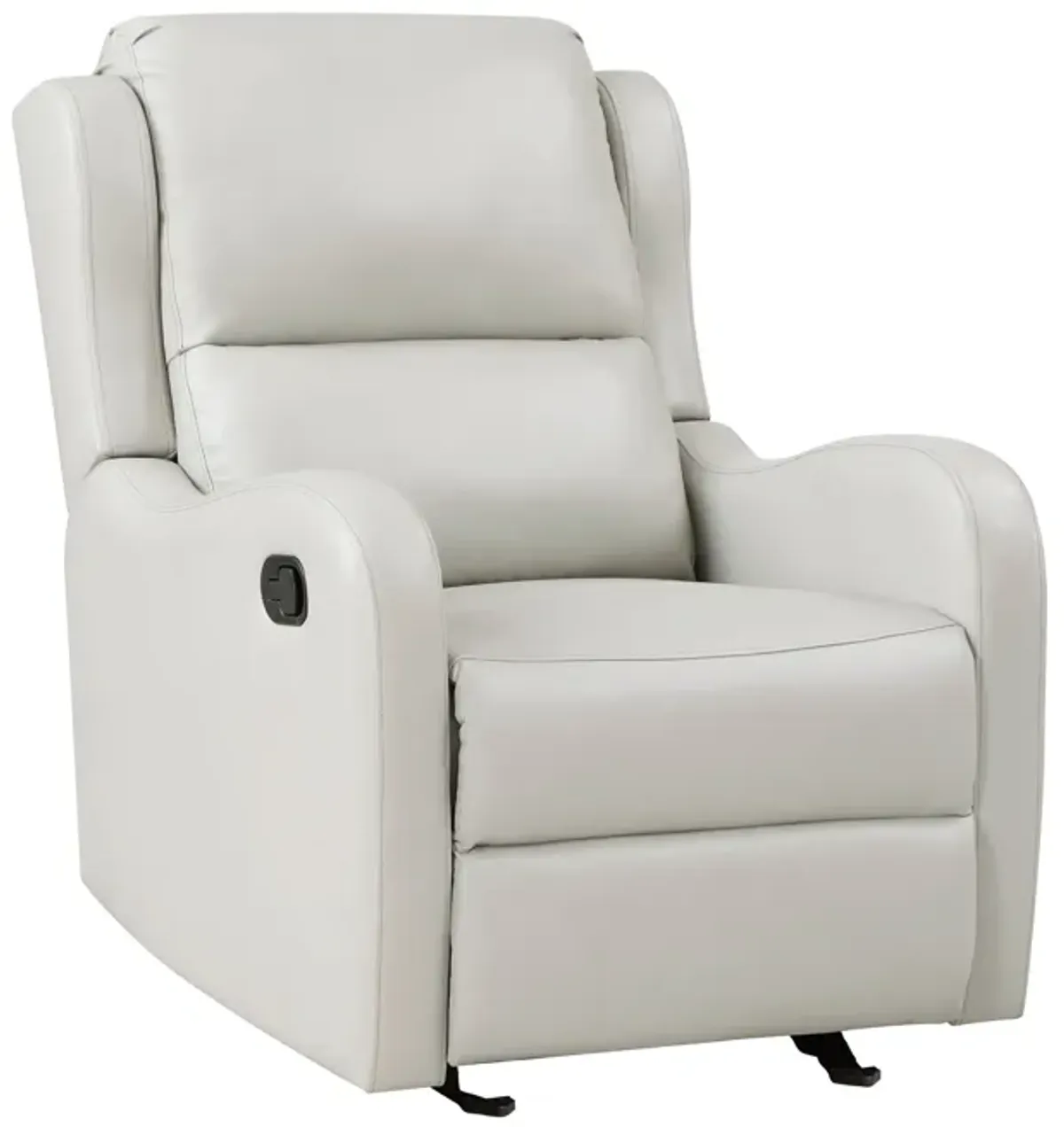 Kim 39 Inch Glider Manual Recliner Chair, Off White Faux Leather - Benzara