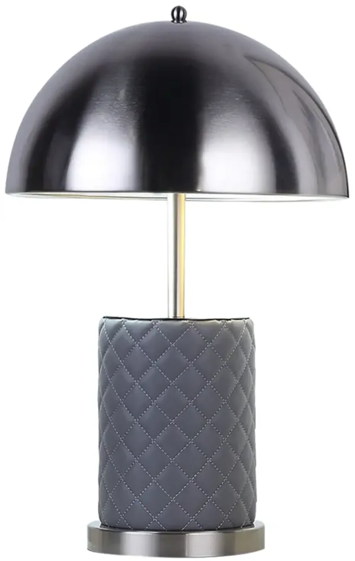 Aria 21 Inch Table Lamp, Dome Shade, Round, Gray Faux Leather, Dark Silver-Benzara