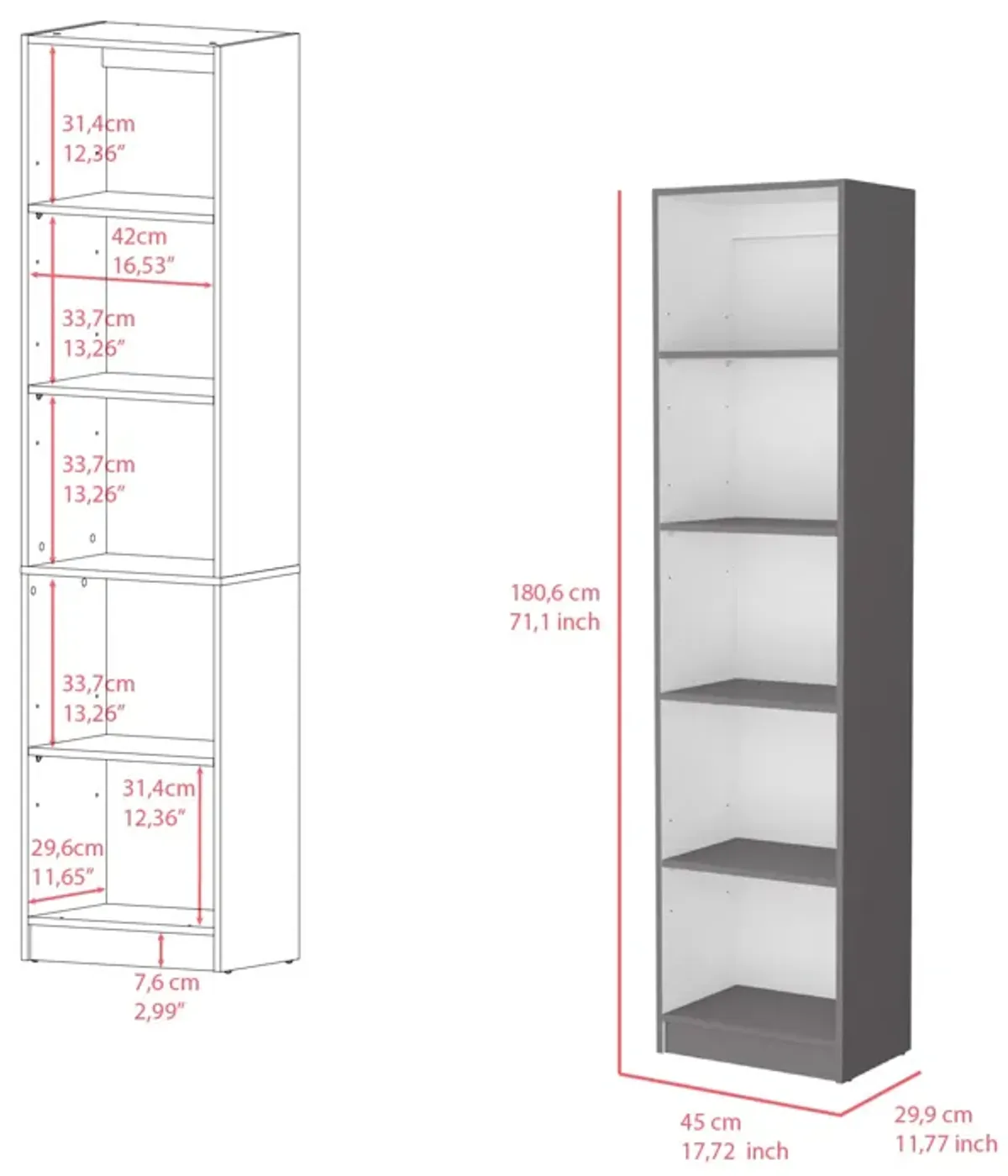 Bookcase XS Benzoni, Office, Matt Gray / White