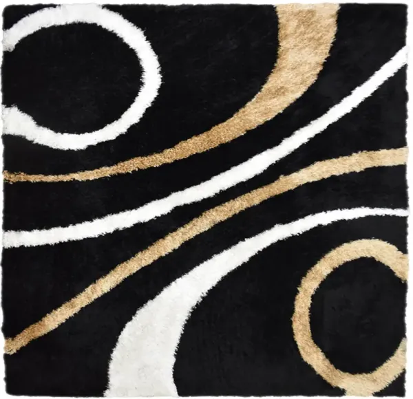 RUGSOTIC CARPETS HAND TUFTED SHAG POLYESTER ECO-FRIENDLY AREA RUGS  - 6'x6', Square, Black, Geometric Modern Design, High Pile Thick Handmade Anti Skid Area Rugs for Living Room, Bed Room K00002