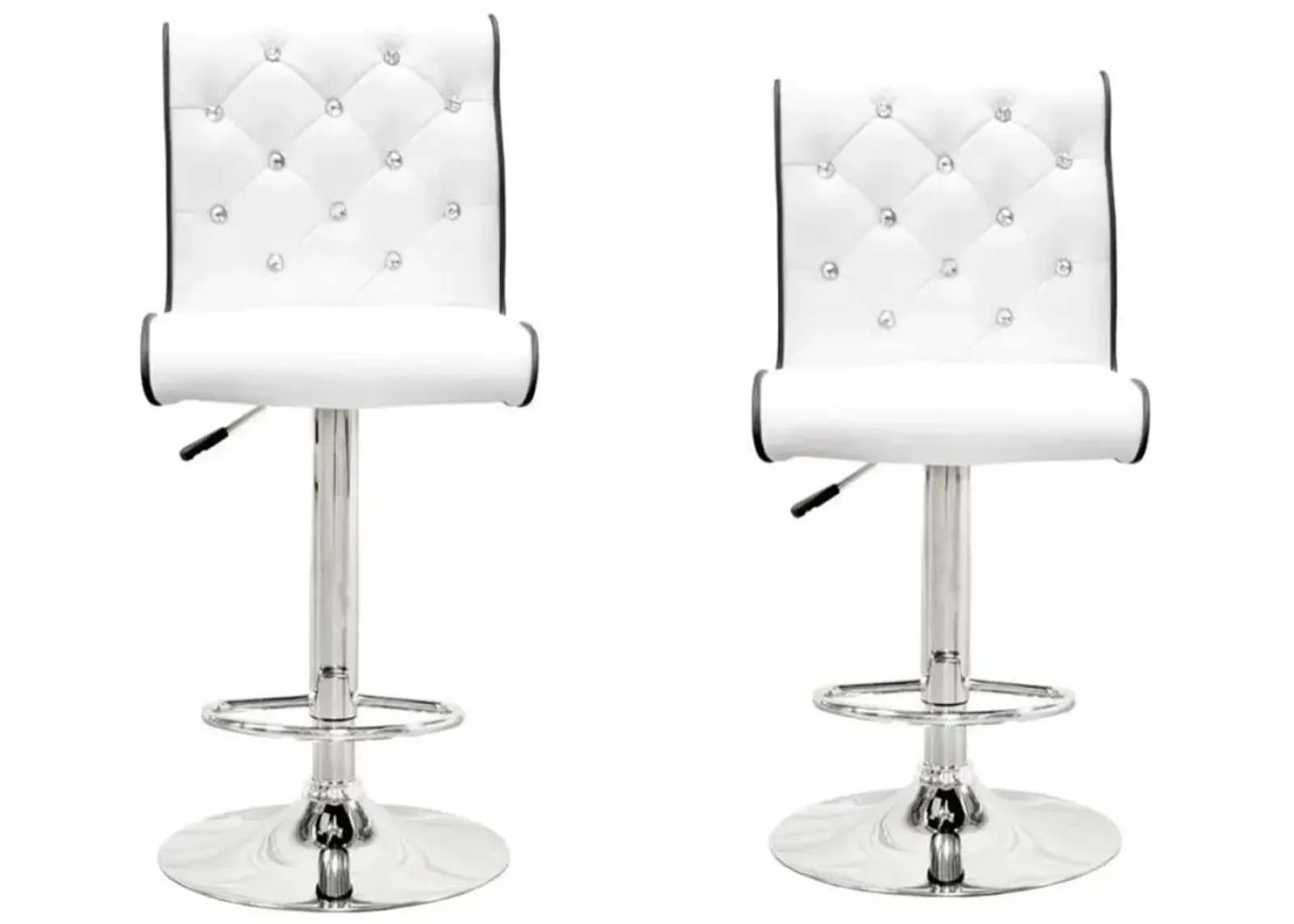 Best Master Swivel Bar Stool with Crystal and Tufted Look in White (Set of 2)