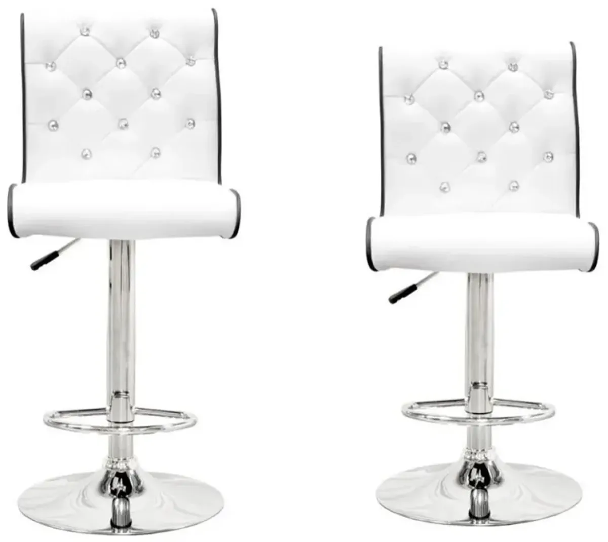 Best Master Swivel Bar Stool with Crystal and Tufted Look in White (Set of 2)