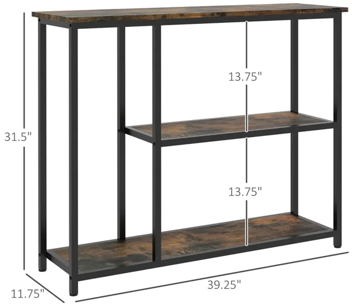 39" Console Table, Entryway Table with 2 Storage Shelves, Steel Frame, Narrow Sofa Table for Living Room