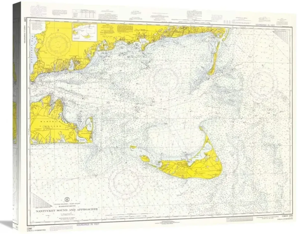 Nautical Chart - Nantucket Sound and Approaches ca. 1973-Canvas Art-30x24.3