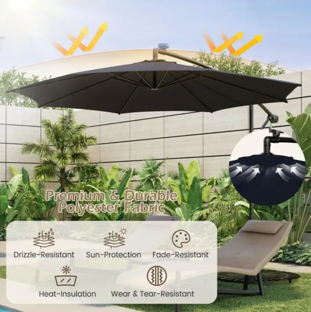 Hivvago 10 Feet Patio Umbrella with 112 Solar-Powered LED Lights