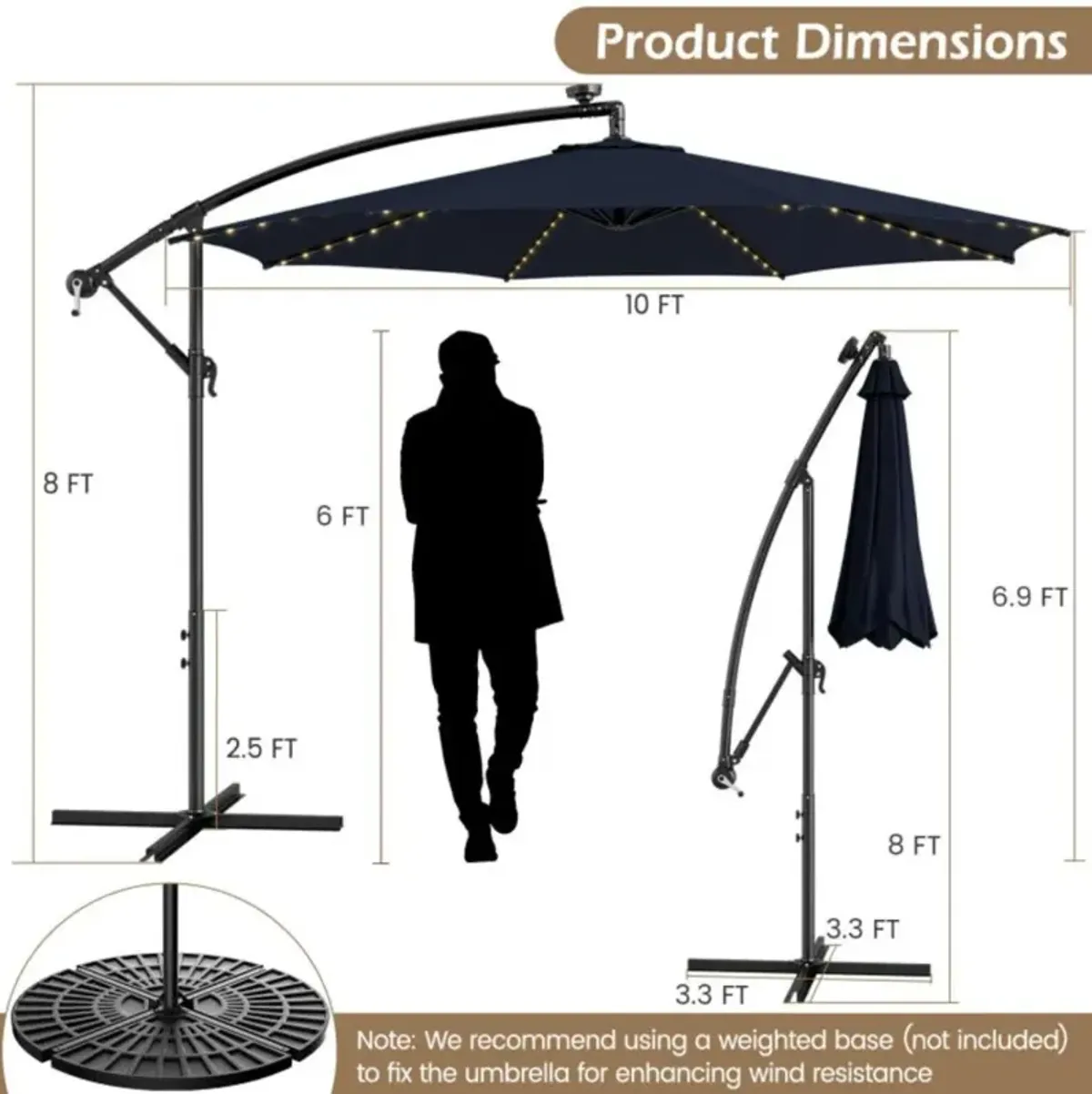 Hivvago 10 Feet Patio Umbrella with 112 Solar-Powered LED Lights