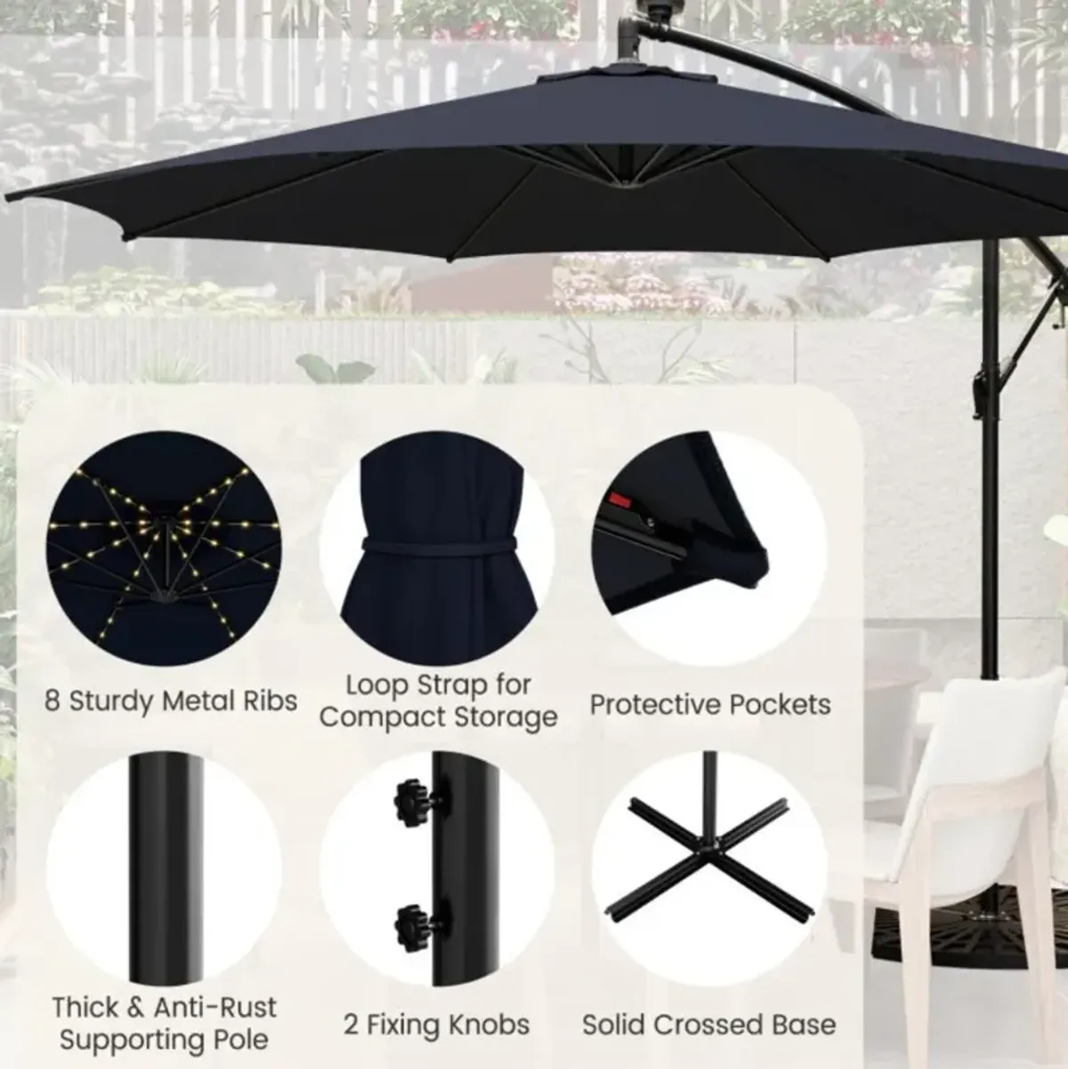 Hivvago 10 Feet Patio Umbrella with 112 Solar-Powered LED Lights