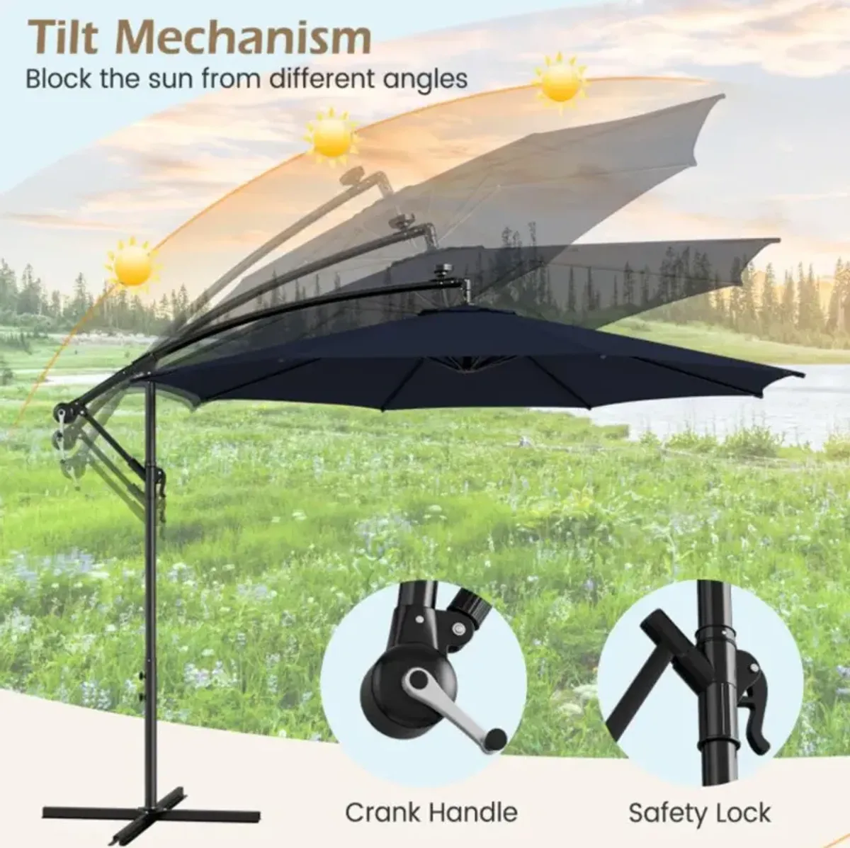 Hivvago 10 Feet Patio Umbrella with 112 Solar-Powered LED Lights