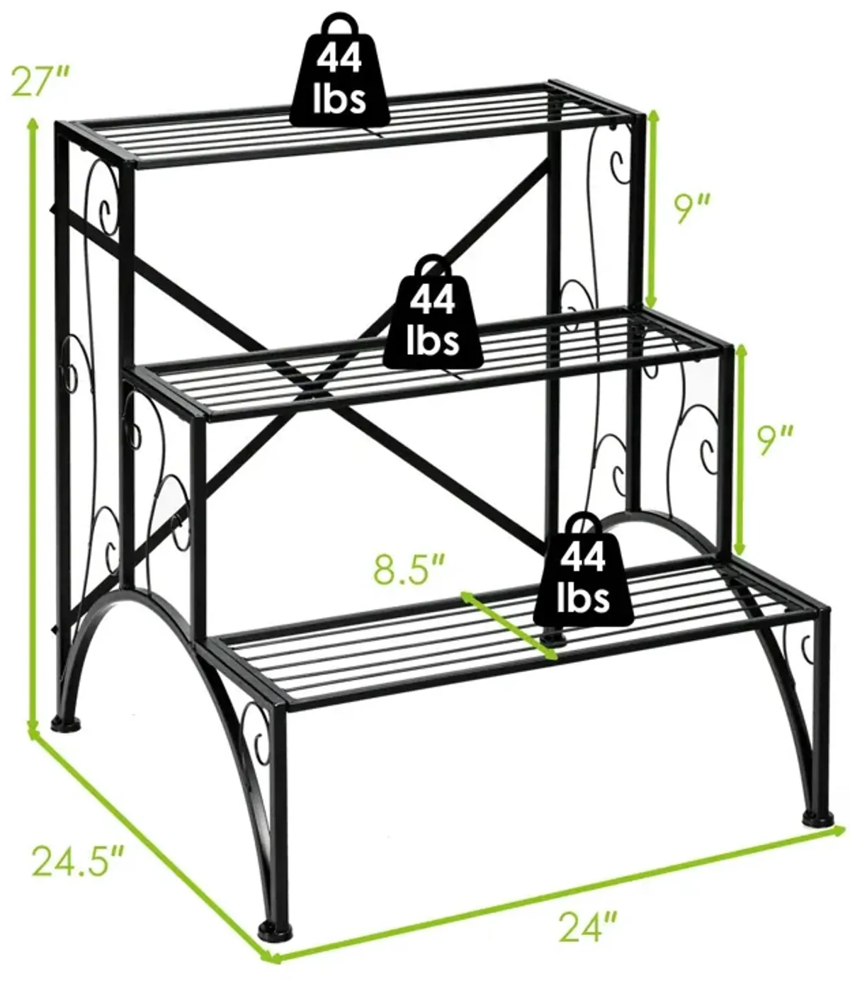 3-Tier Metal Plant Rack Garden Shelf in Stair Style