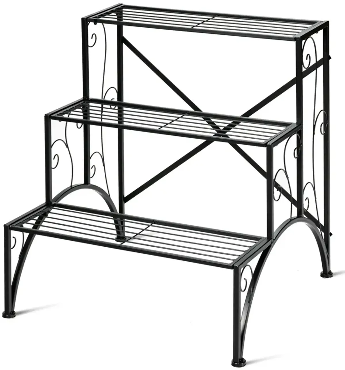 3-Tier Metal Plant Rack Garden Shelf in Stair Style