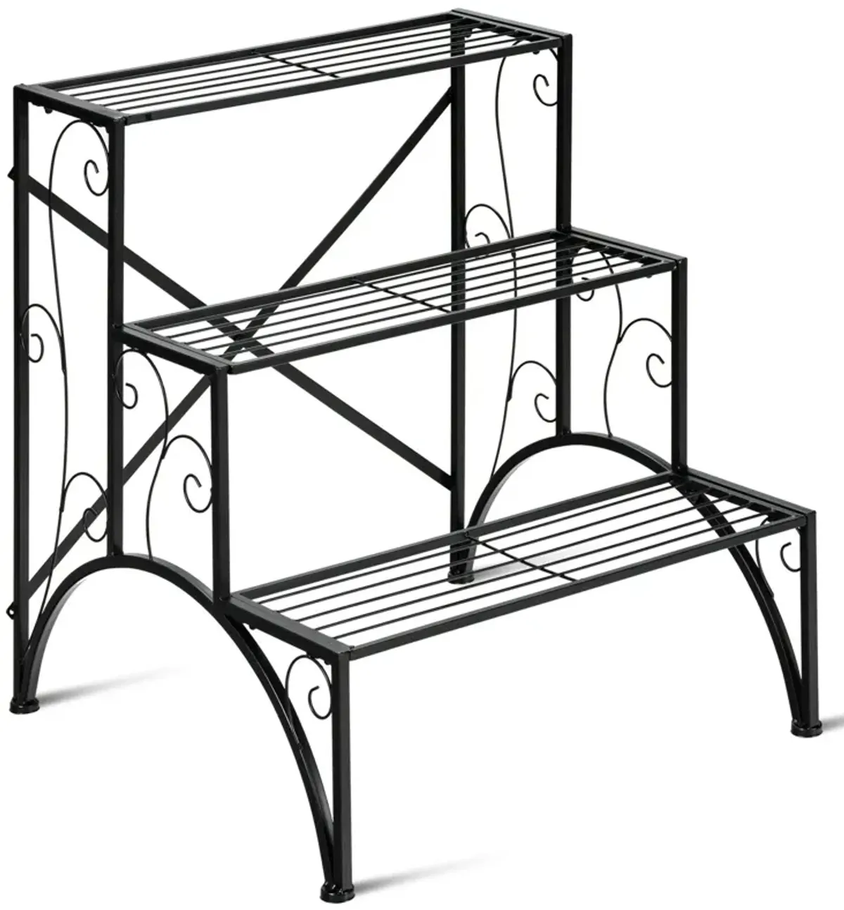 3-Tier Metal Plant Rack Garden Shelf in Stair Style