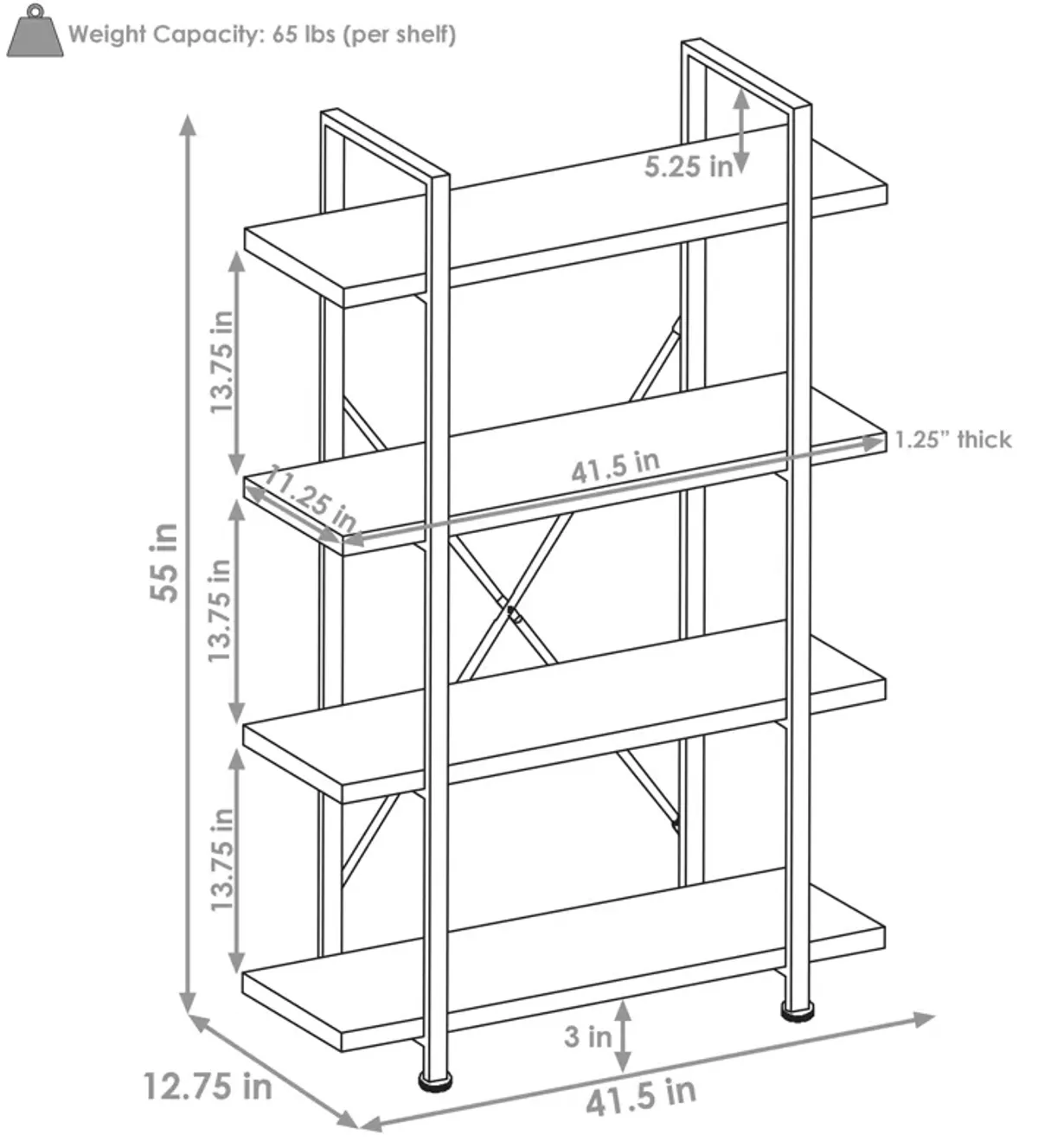 Sunnydaze 4-Tier Industrial Open-Shelf Bookshelf