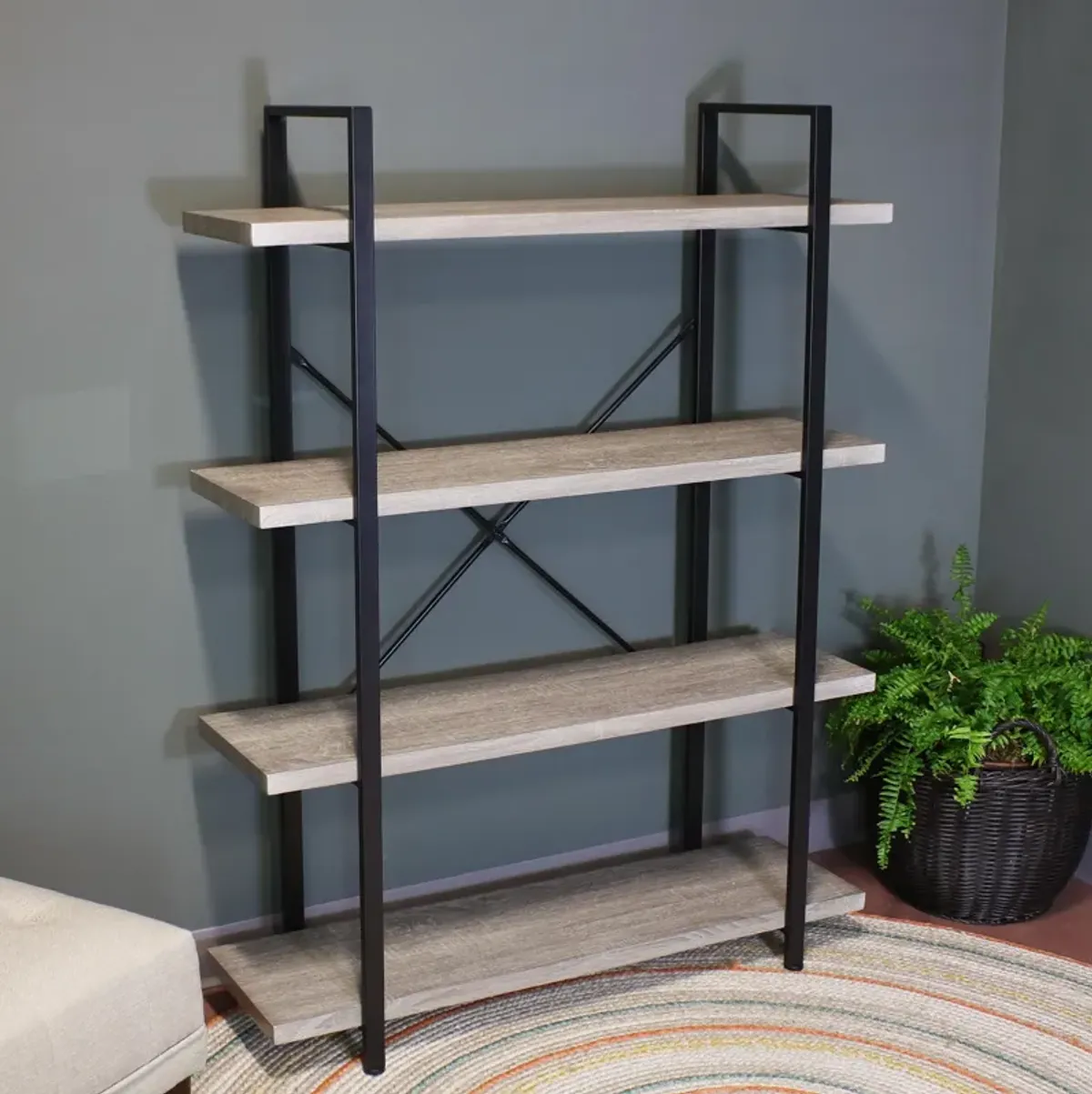 Sunnydaze 4-Tier Industrial Open-Shelf Bookshelf