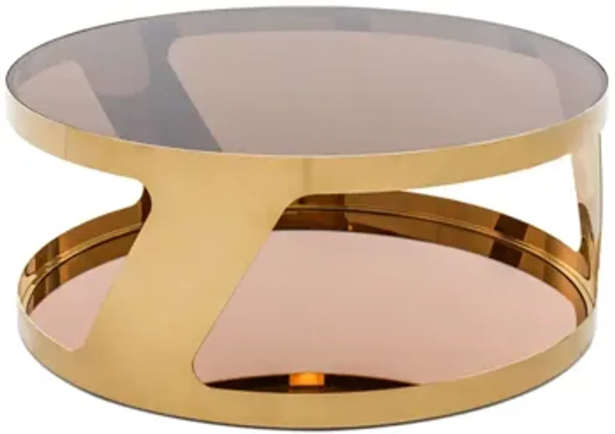 15 Gold Steel And Glass Round Coffee Table