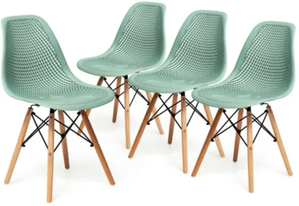 4 Pieces Modern Plastic Hollow Chair Set with Wood Leg