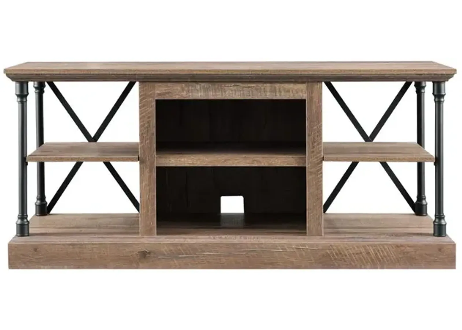 OS Home Model 6592 Contemporary Architecture Media Console in Rough Sawn Birch Finish.