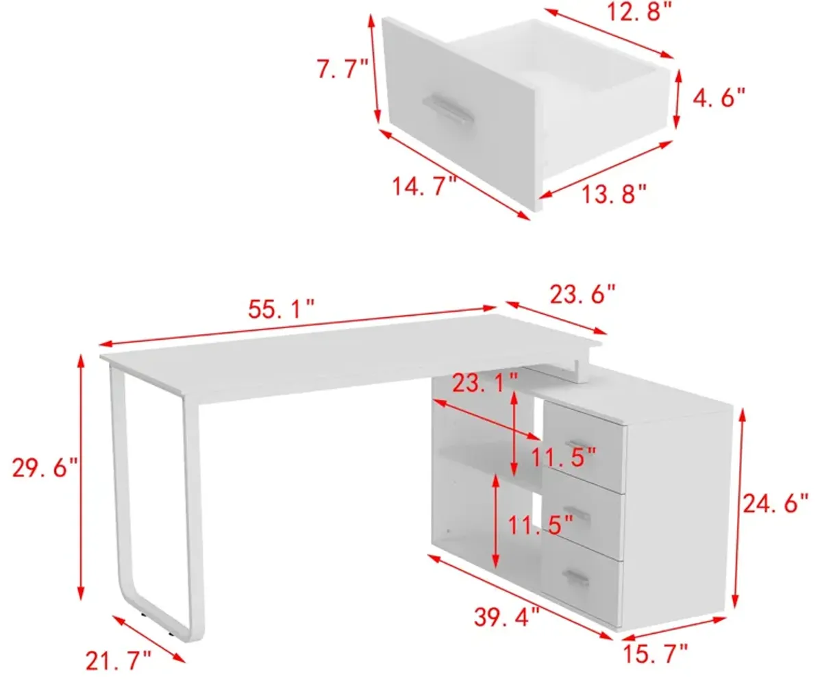 55.1” L-Shaped Desk with Drawers and Shelves, Office Desk Corner Desk with Storage, Computer Desk Craft Desk for Home Office Bedroom