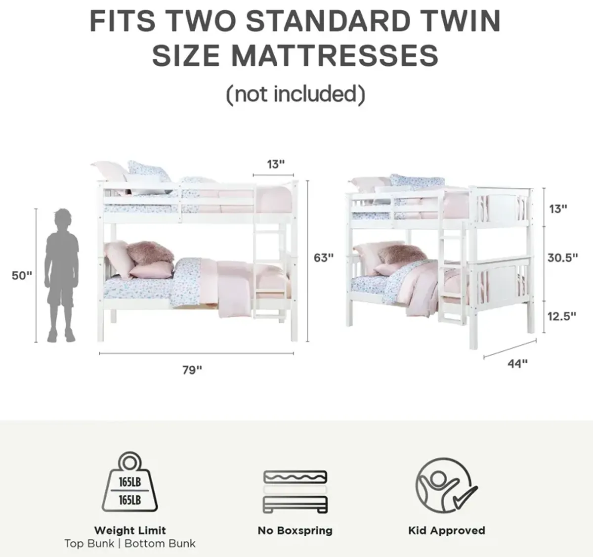 DHP Dylan Twin Size Bunk Bed with Ladder, White