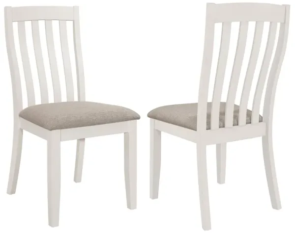 Ane 20 Inch Dining Side Chair Set of 2, Farmhouse, Slatted Back, White Wood - Benzara