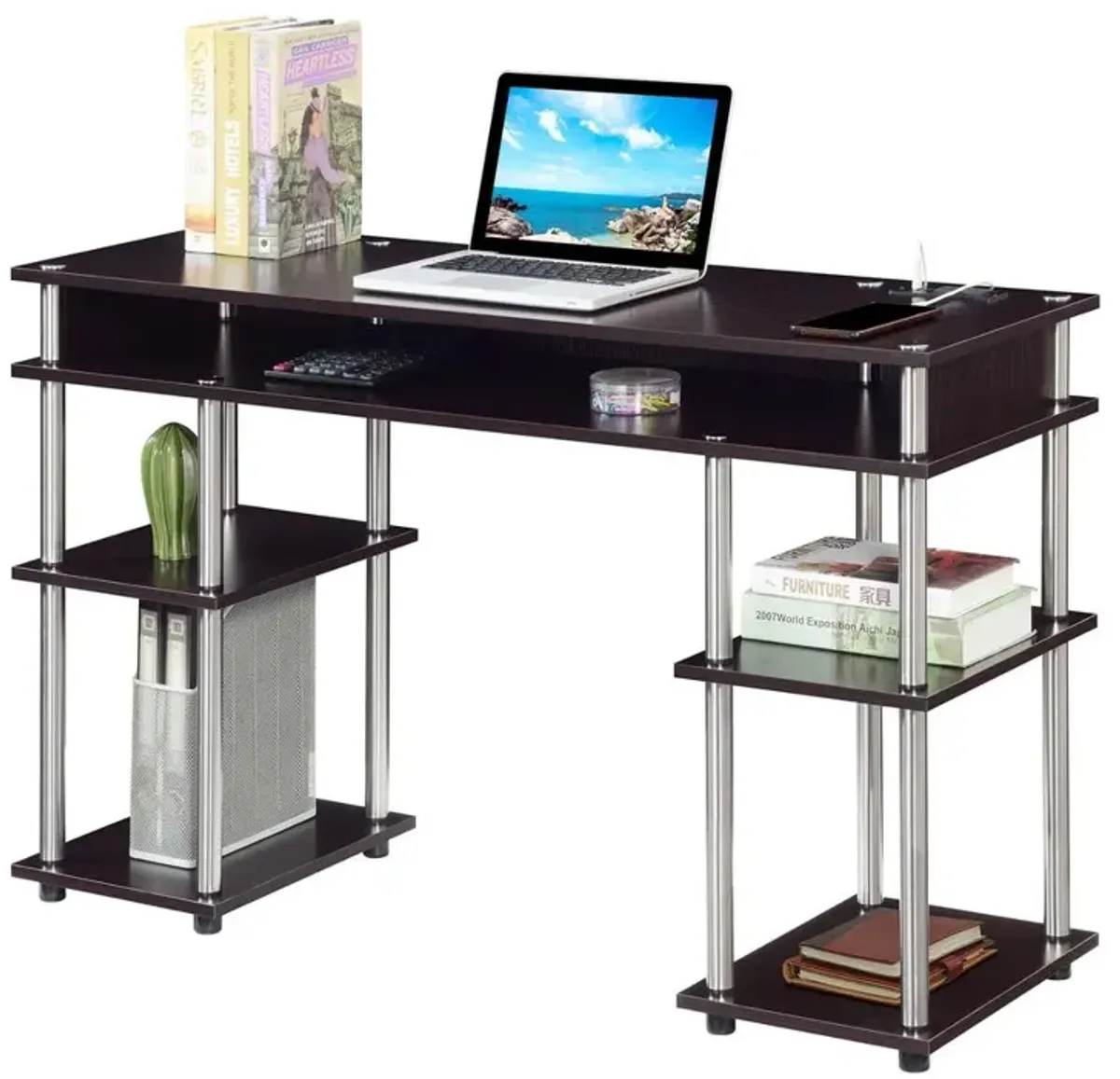 Convenience Concepts Designs2Go No Tools Student Desk With Charging Station, Espresso