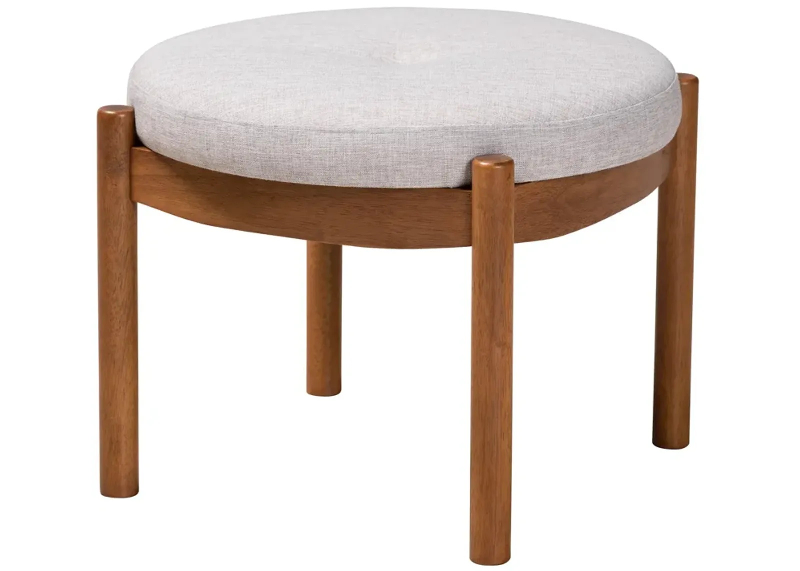 Baxton Studio Iliana Greyish Beige Fabric and Walnut Brown Finished Wood Ottoman Footstool