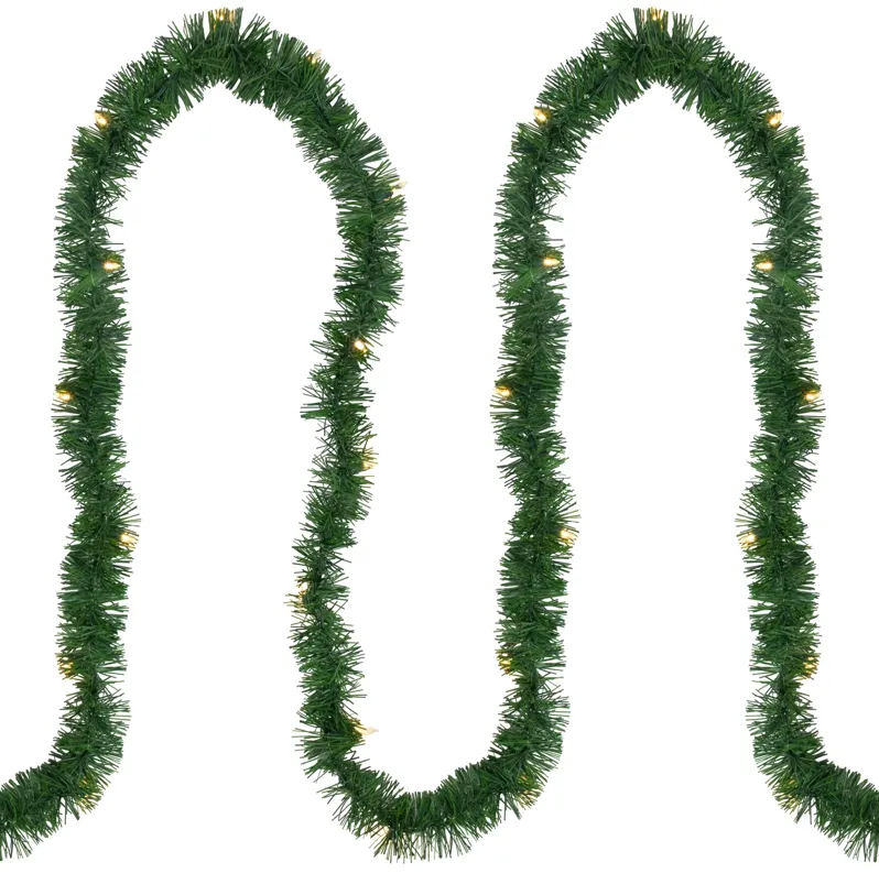 18' x 3" Pre-Lit Pine Artificial Christmas Garland  Warm White LED Lights