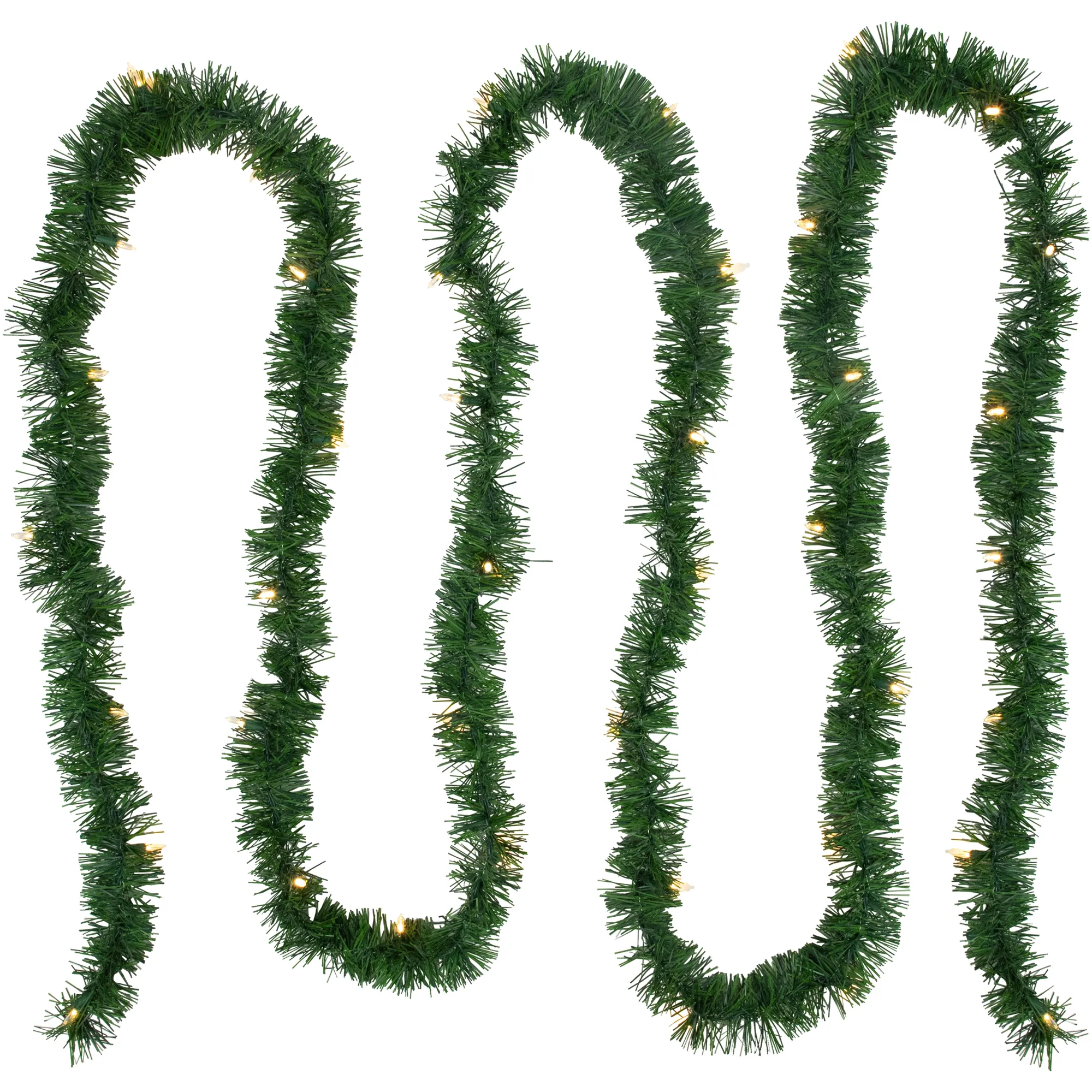 18' x 3" Pre-Lit Pine Artificial Christmas Garland  Warm White LED Lights