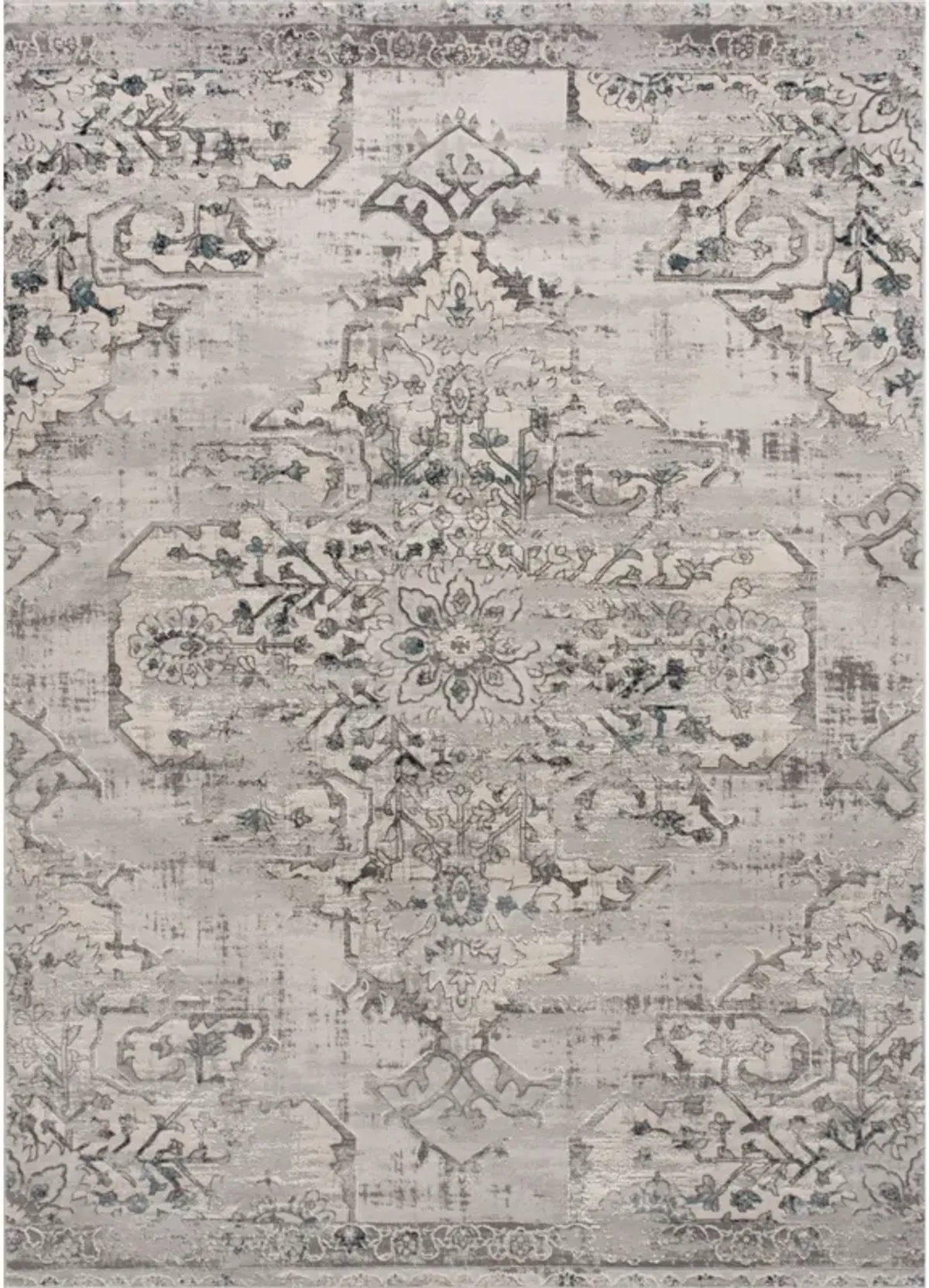 8' x 10' Gray and Blue Distressed Floral Rectangular Area Throw Rug