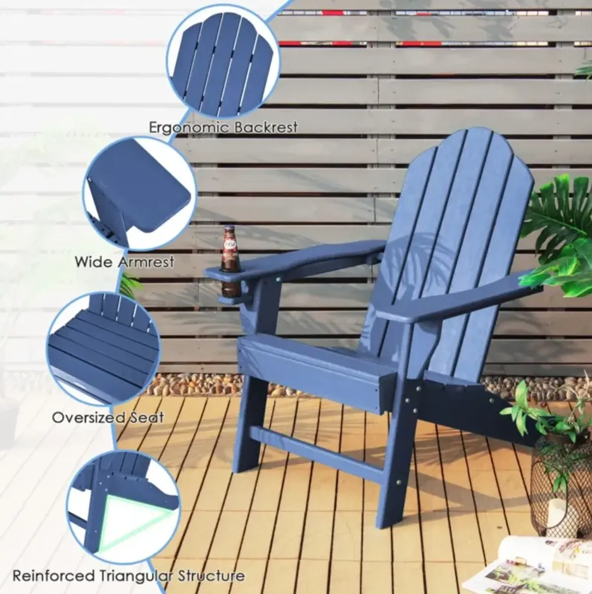 Hivvago Outdoor Adirondack Chair with Built-in Cup Holder for Backyard Porch