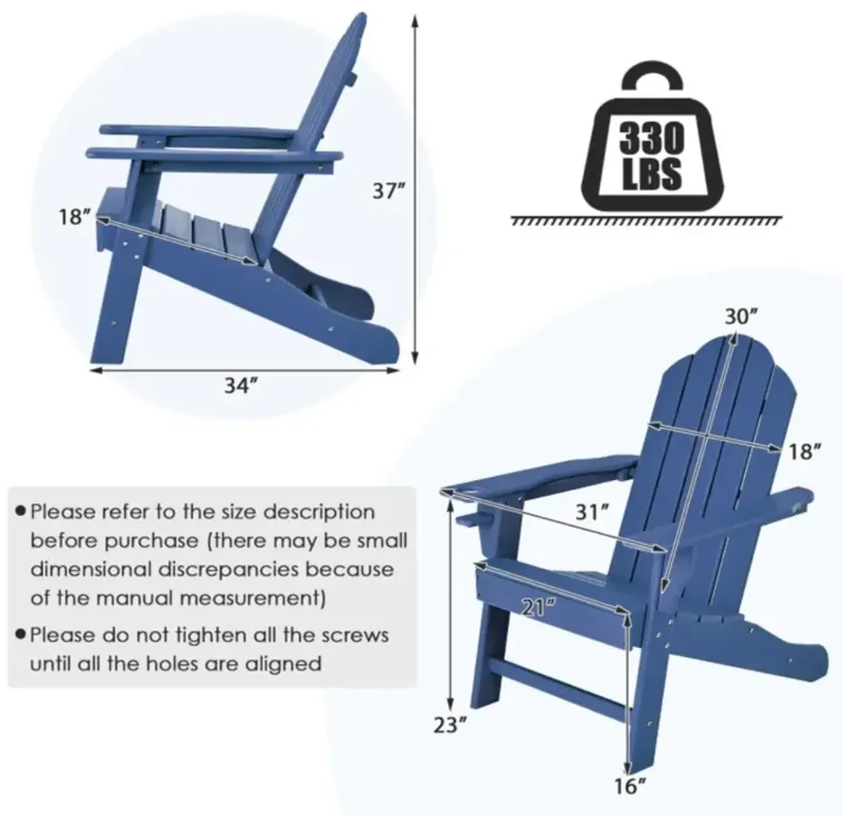 Hivvago Outdoor Adirondack Chair with Built-in Cup Holder for Backyard Porch