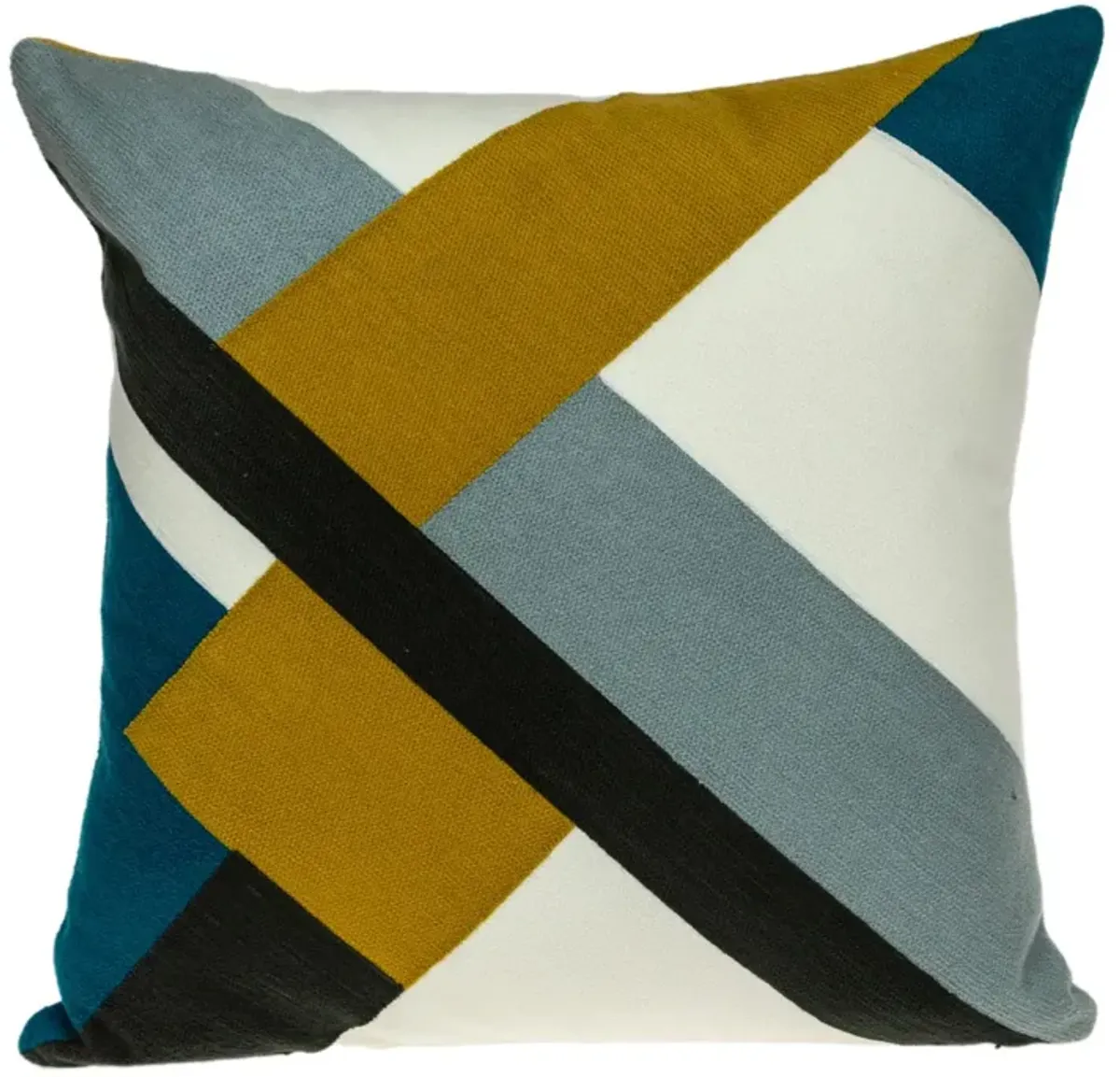 20" Yellow and Blue Geometric Embroidered Square Throw Pillow