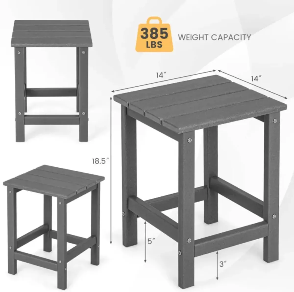 Hivvago 14 Inch Square Weather-Resistant Adirondack Side Table