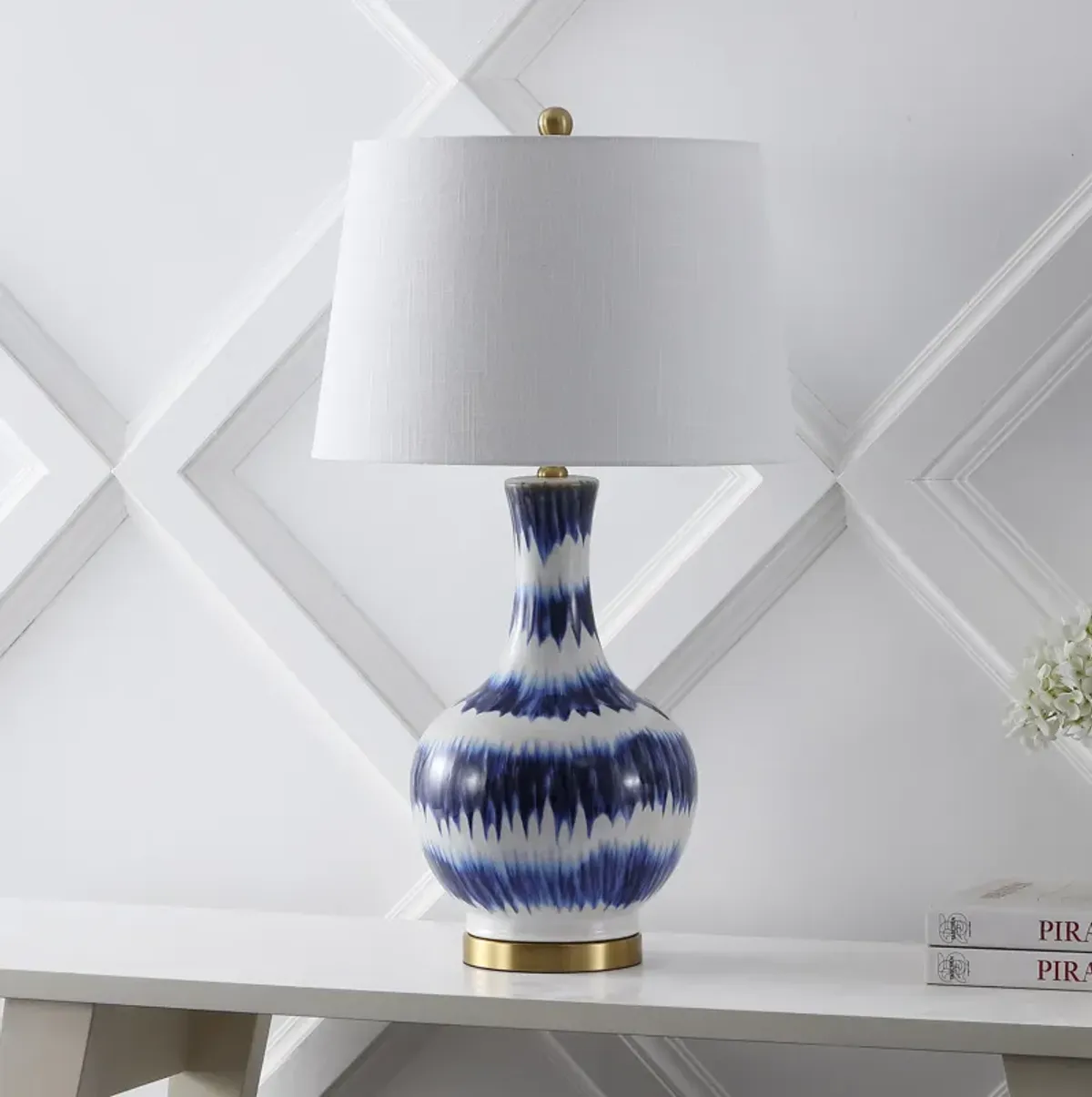 Tucker Striped Ceramicmetal LED Table Lamp