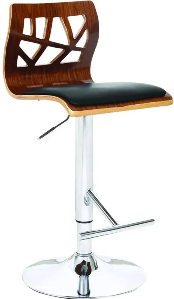 Walnut Wood Bar Stool W/Black Pu Cushion