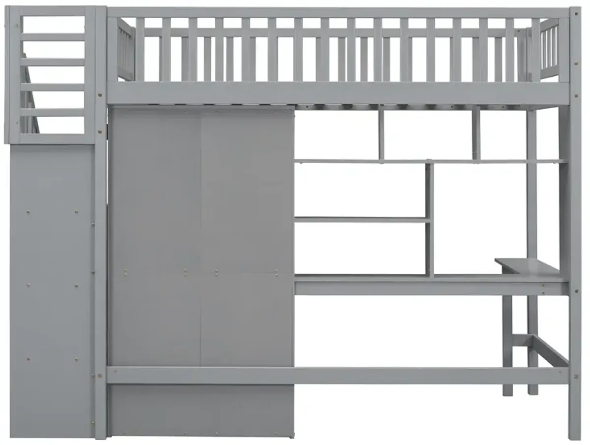 Merax Loft Bed with Bookshelf and Wardrobe