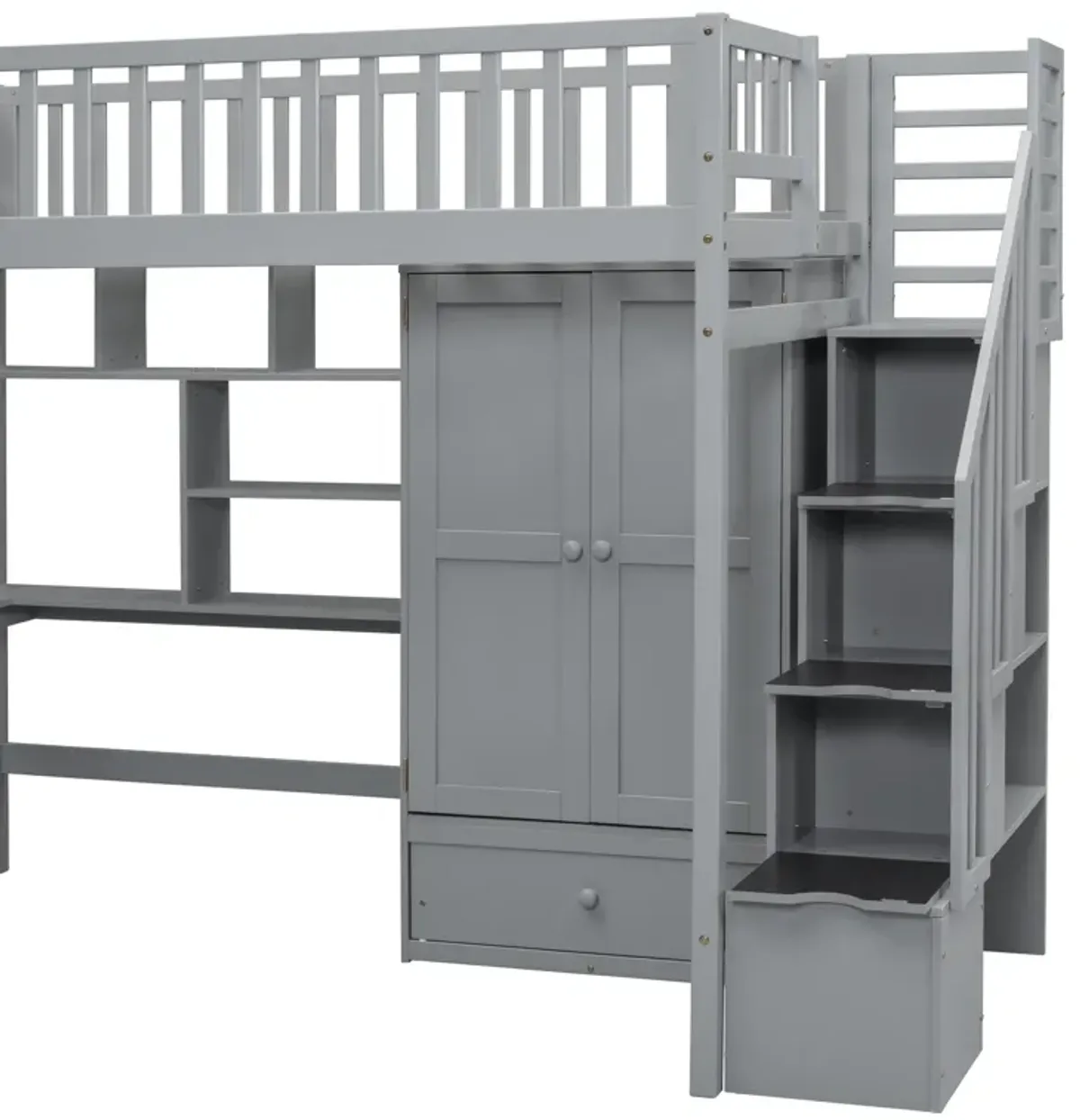 Merax Loft Bed with Bookshelf and Wardrobe