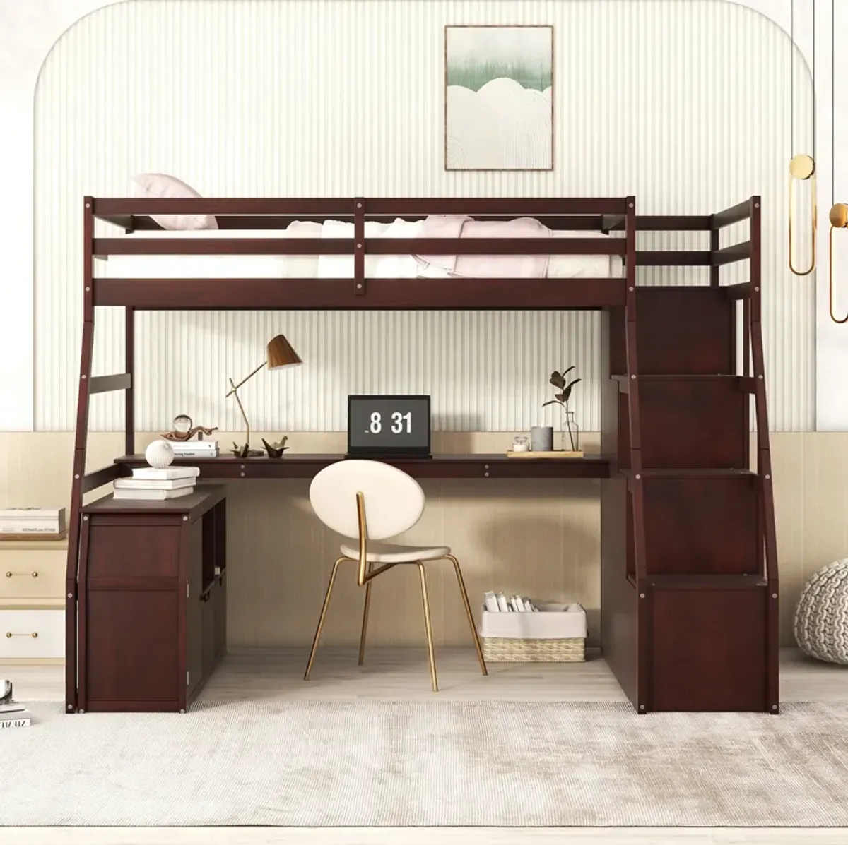 Merax Loft Bed with 7 Drawers and Desk