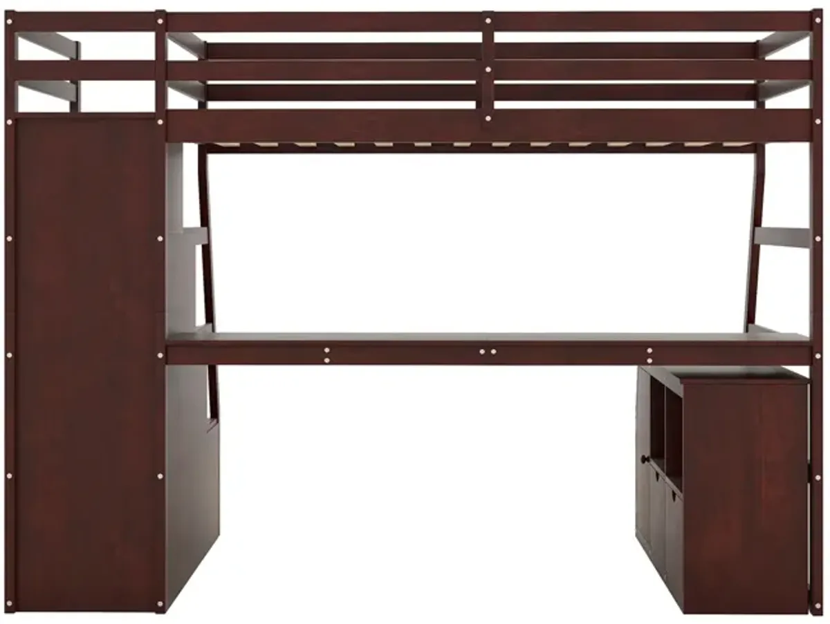 Merax Loft Bed with 7 Drawers and Desk