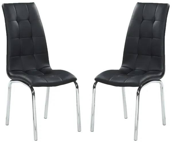 Jolie 18 Inch Side Chair Set of 4, Metal Legs, Tufted Faux Leather, Black - Benzara