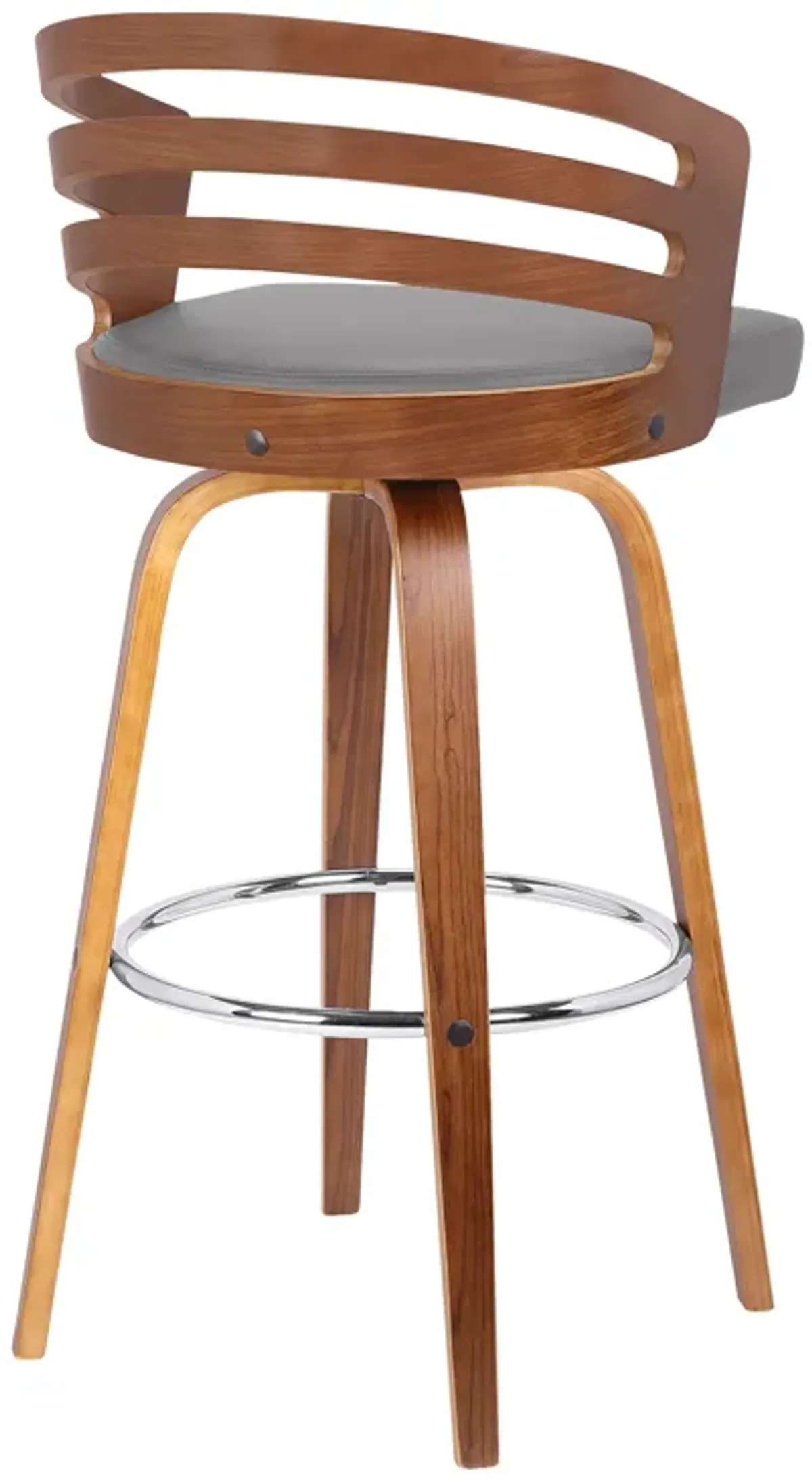 Jayden  Counter Height Swivel Grey Faux Leather and Walnut Wood Bar Stool