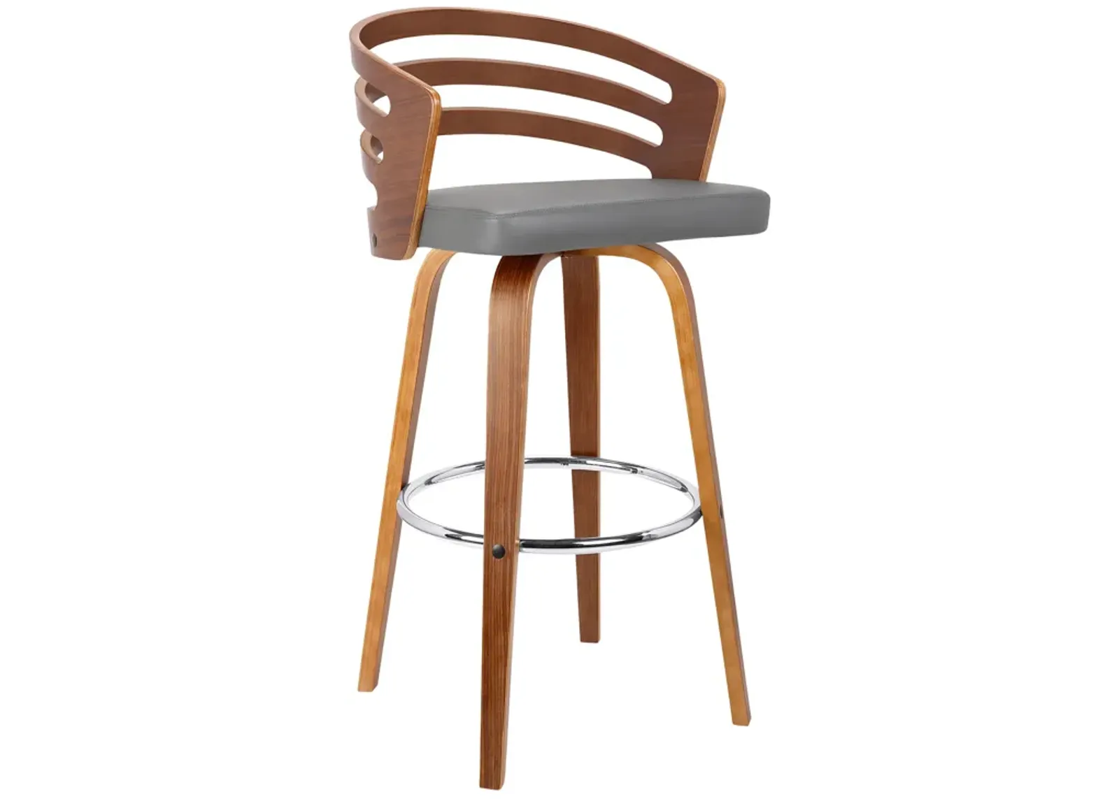 Jayden  Counter Height Swivel Grey Faux Leather and Walnut Wood Bar Stool