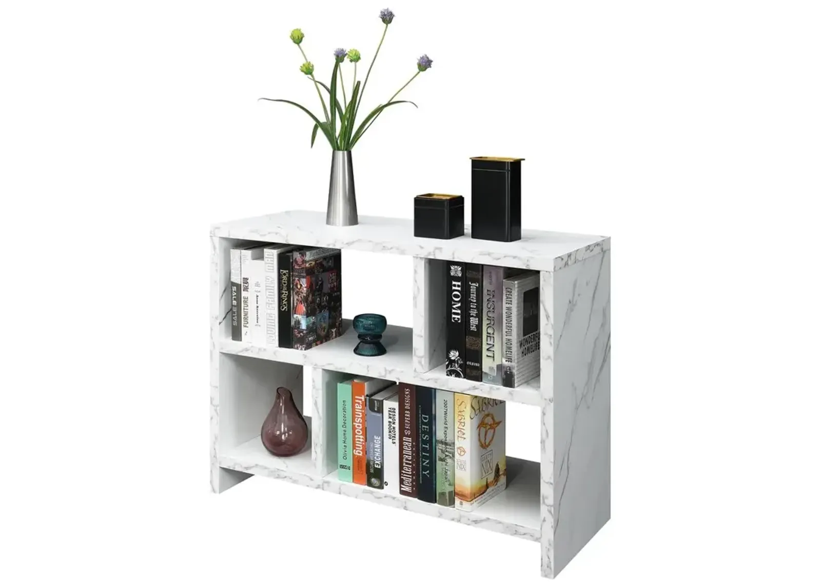 Convenience Concepts Northfield Console 3 Tier Bookcase, White Faux Marble