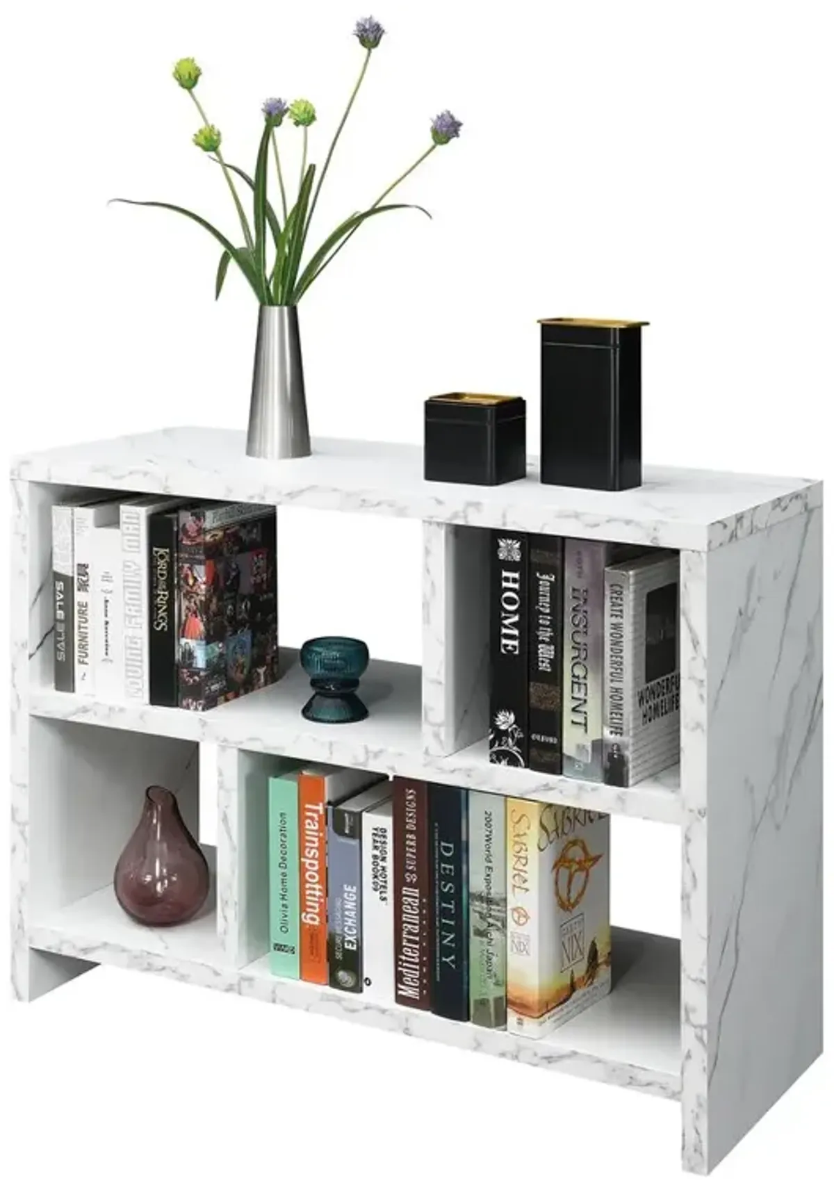 Convenience Concepts Northfield Console 3 Tier Bookcase, White Faux Marble