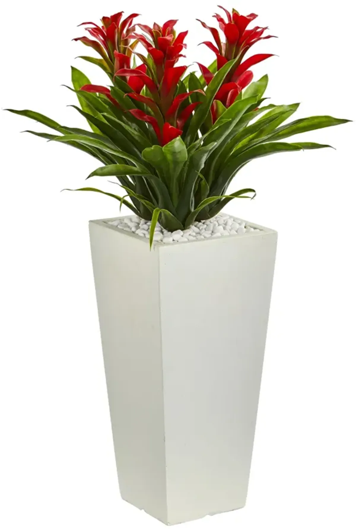 Hivvago Triple Bromeliad Artificial Plant in White Tower Planter - Red