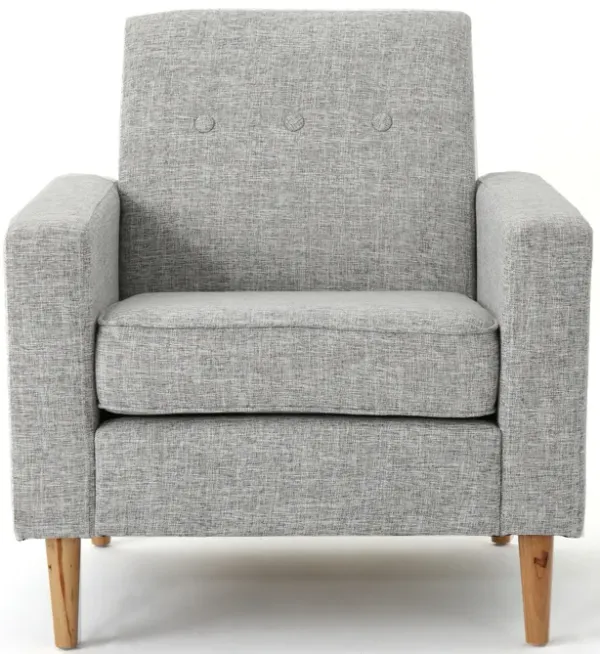 Accent Club Chair, Modern Light Gray Padded Seat, Angled Legs, Rubberwood