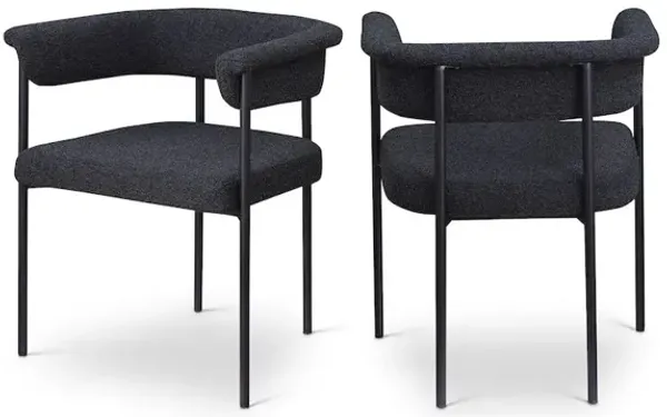 Meridian Furniture Malin Black Boucle Fabric Dining Chair, Set of 2