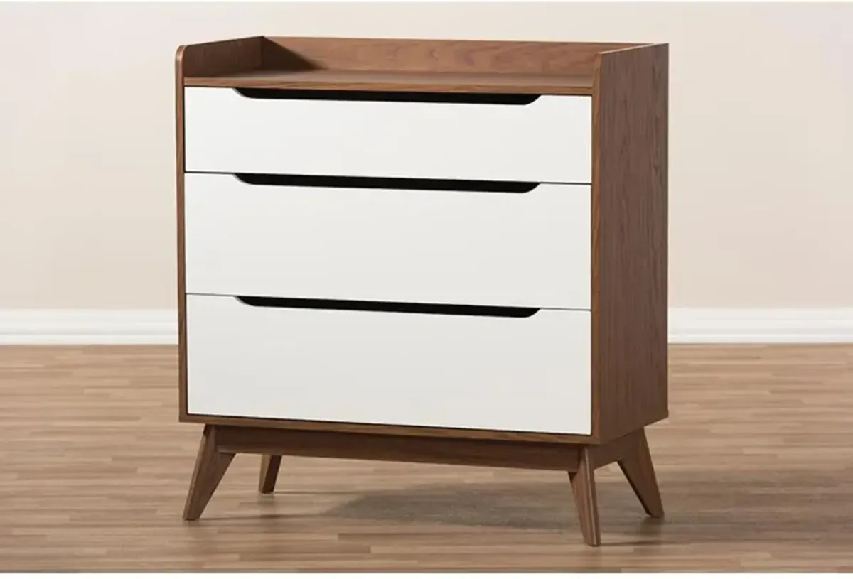 Brighton Mid-Century Modern White and Walnut Wood 3-Drawer Storage Chest