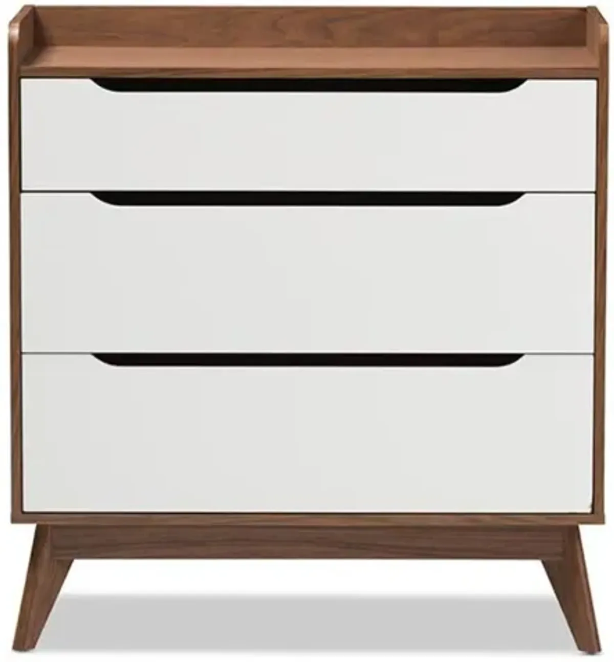 Brighton Mid-Century Modern White and Walnut Wood 3-Drawer Storage Chest